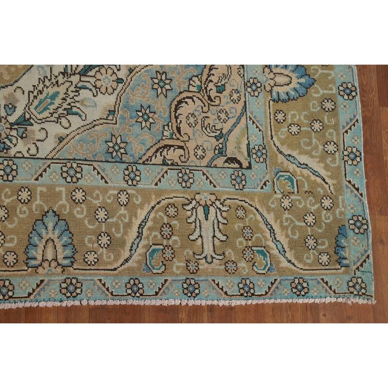 Tabriz Vintage Persian Area Rug Handmade Traditional Peach Wool Carpet - 9'7" x 12'8"