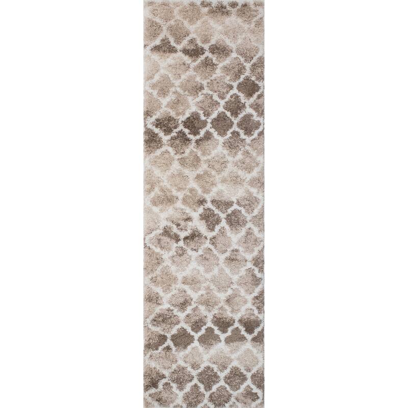 Noori Rug Lux Ava Trellis 2-Inch Shag Rug - 2'8" x 9'6" - Beige/Ivory