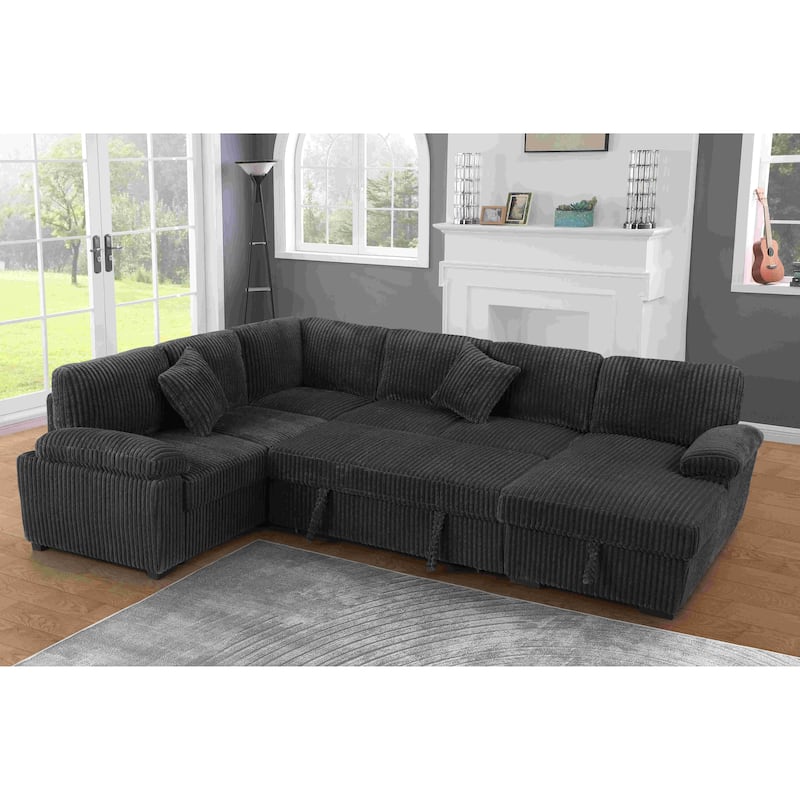 Modern Corduroy Sectional With Storage Chaise Lounge