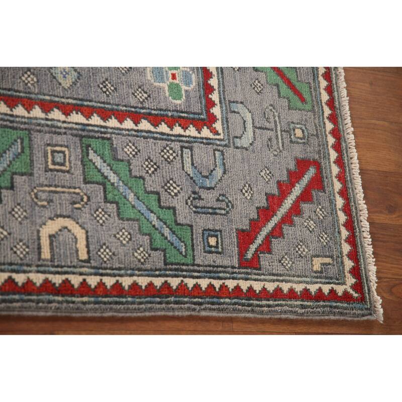 Geometric Kazak Area Rug Handmade Wool Carpet - 5'11" x 8'10"