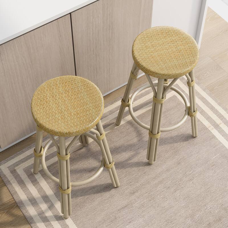 Elena Bohemian Round Wicker Patio Stools (Set of 2) by Furniture of America