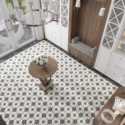 Palmera 9x9 Black White Porcelain Star Square Wall and Floor Tile (6.96 sq ft/case) - 13 Pack