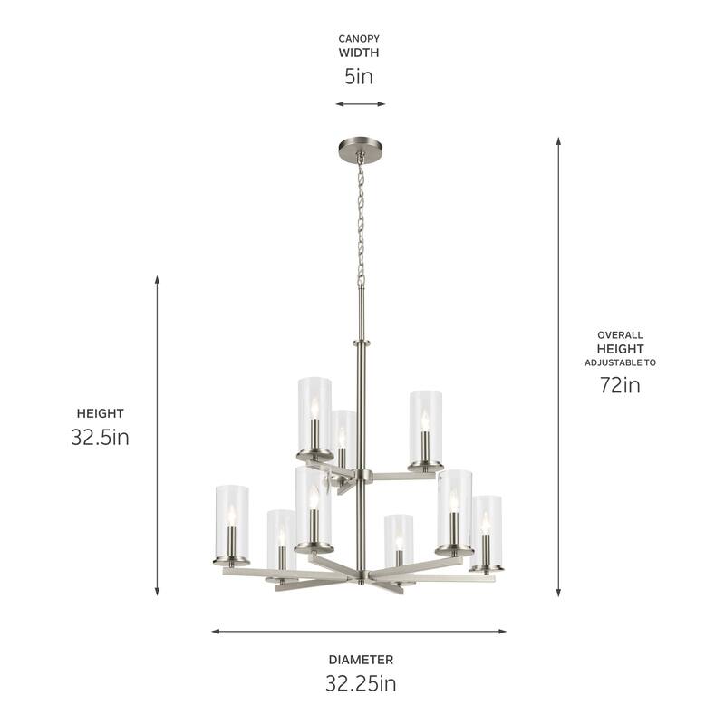 Kichler Lighting Crosby 32.5 in. 9-Light Clear Glass 2-Tier Chandelier