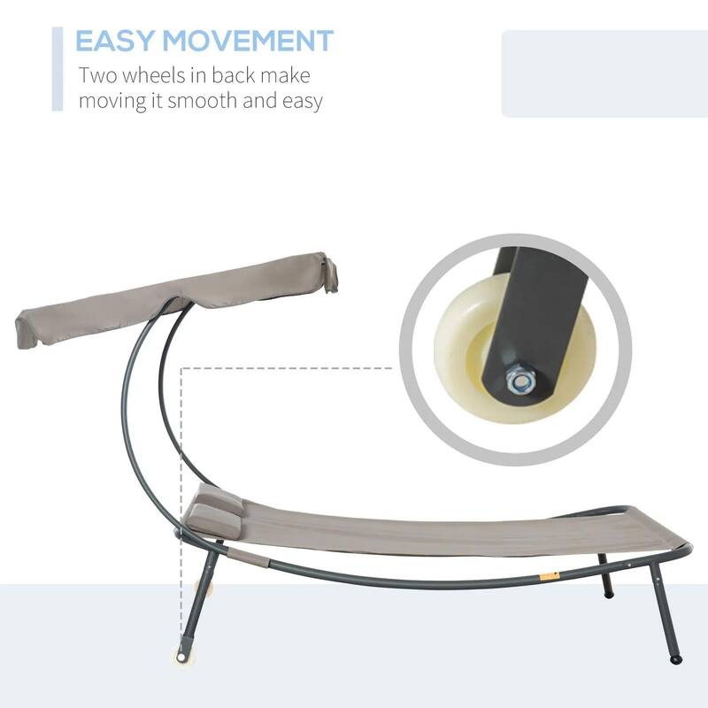 Double Chaise Lounge, Outdoor Daybed, Adjustable Canopy, Wheels,Pillow