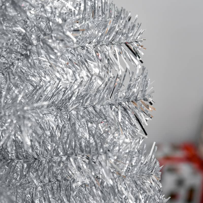 HOMCOM 6' Metallic Silver Christmas Tree with Stand