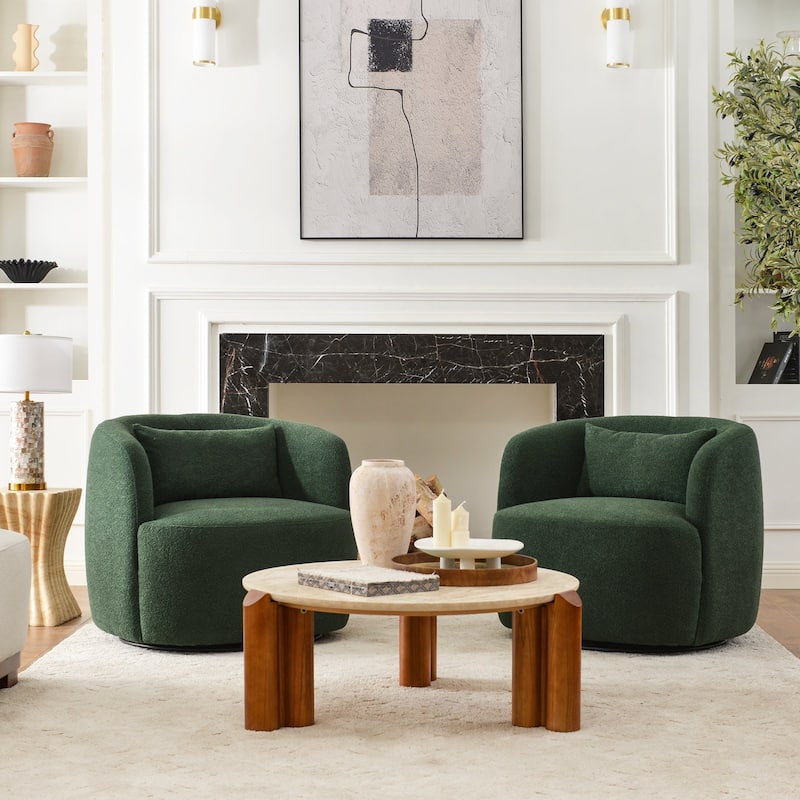 KINWELL 34" Wide Boucle Upholstered Sherpa Swivel Armchair (Set of 2) - Green