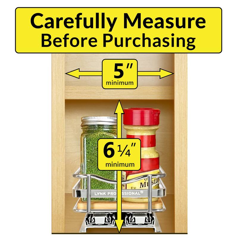 LYNK PROFESSIONAL® Élite™ Pull Out Spice Rack Organizer for Cabinet - 4-1/4 inch Wide - Lifetime Ltd Warranty, Wood - 4.3in Wood