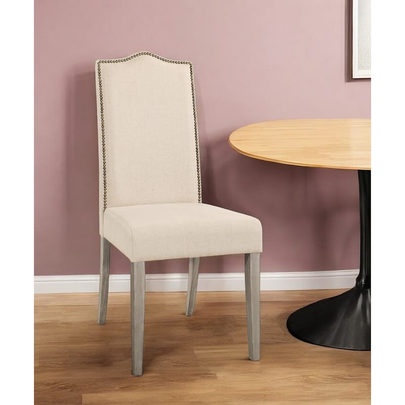 Cream And Gray Upholstered Linen Dining Parsons Chair - Single