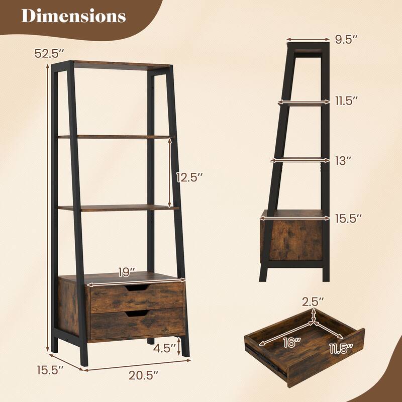 Gymax 4-tier Bookshelf w/ 2 Storage Drawers Sturdy Metal Frame