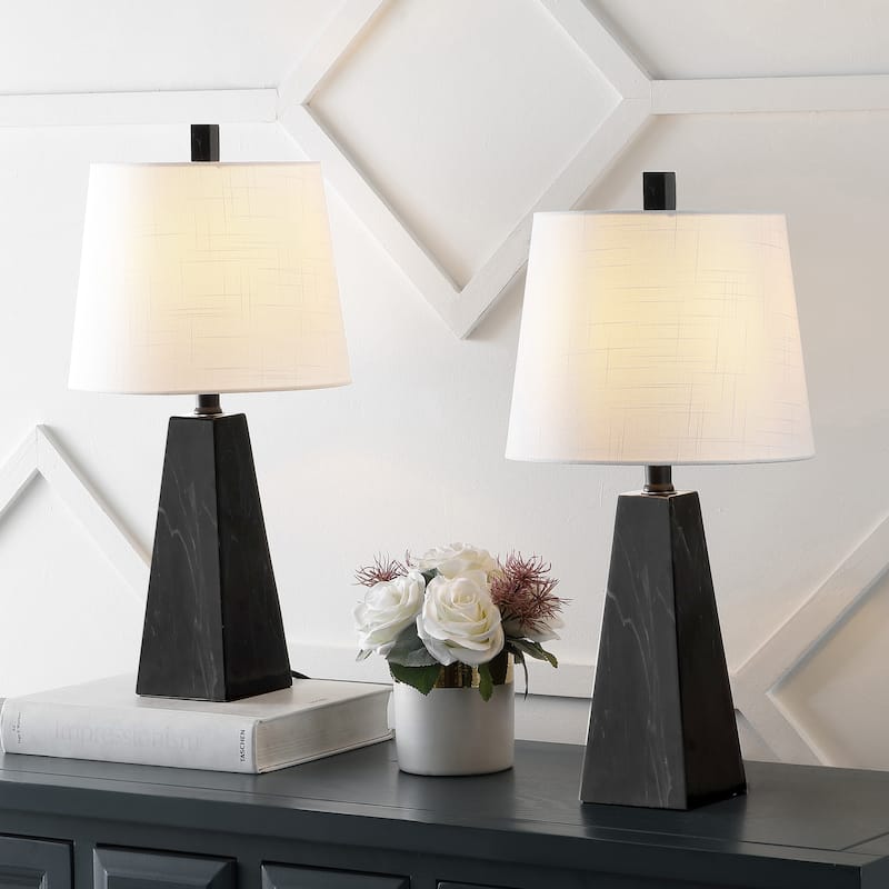 Stewart 20.5" Contemporary Resin LED Table Lamp, White Marble Finish (Set of 2), by JONATHAN Y