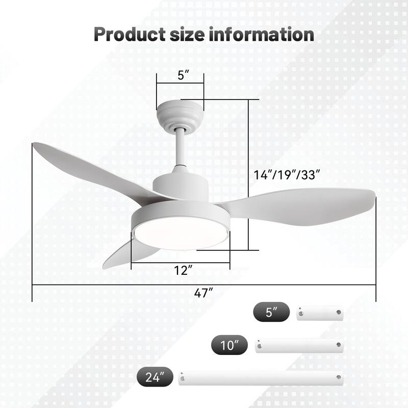 6-Speed Reversible Ceiling Fan with Light and Remote, Indoor 47" Energy Saving Ceiling Fan for Living Room Bedroom