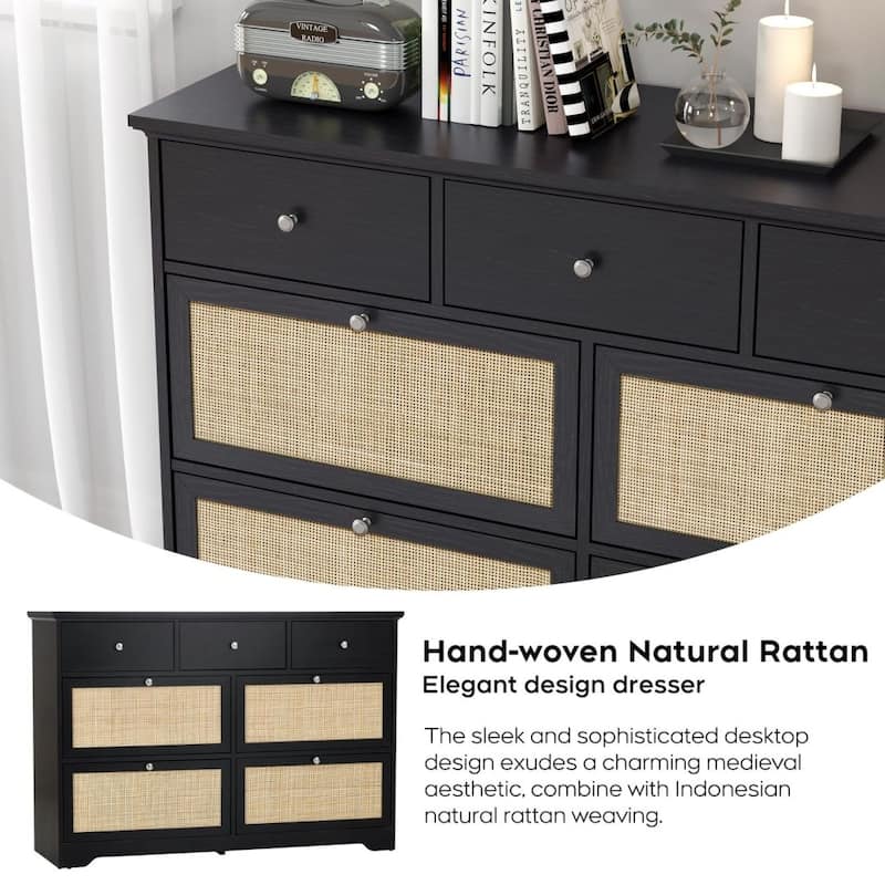 Boho Natural Rattan 7-Drawer Dresser