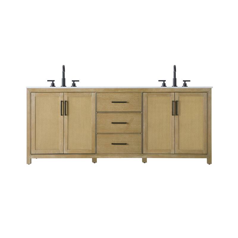 Elegant Lighting VF29584D Alina 84" Free Standing Double Basin Vanity - Linen Oak - Oak Finish