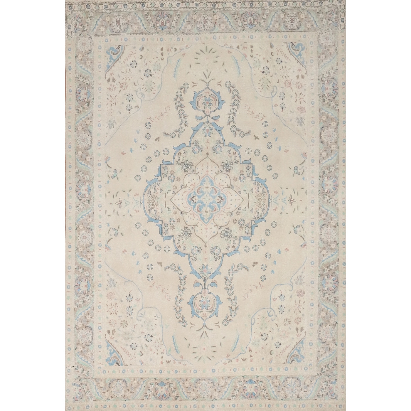 Hand Knotted Oriental 100% Wool Carpet Traditional Floral Beige & Ivories Tabriz Area Rug - 12' 6'' X 9' 9''