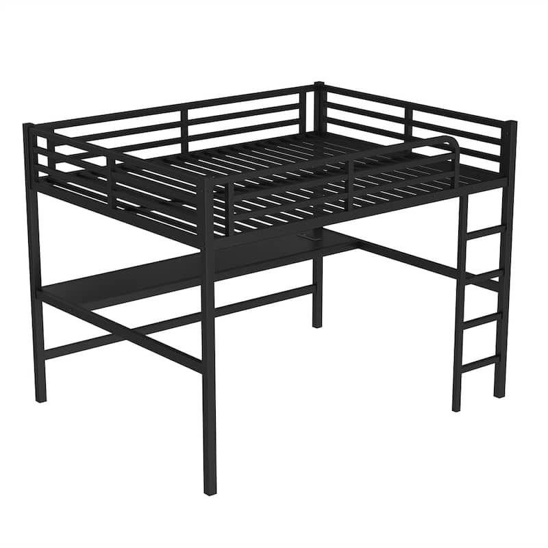 Metal Queen Size Loft Bed w/Power Outlet and LED Lighted,Space-Saving