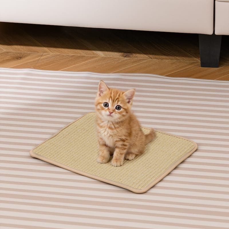 Gymax 12-Piece Cat Scratcher Mat Set 16''x12'' Natural Sisal Pads for