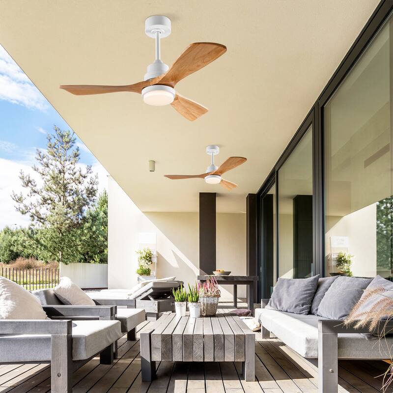 42 Inch Modern Ceiling Fan With 3 Color Dimmable 3 Solide Wood Blades Remote Control Reversible DC Motor With Led Light
