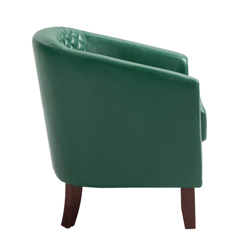 UIXE Mid-Century Leather Barrel Accent Chair With Nailheads Trim - 29" W