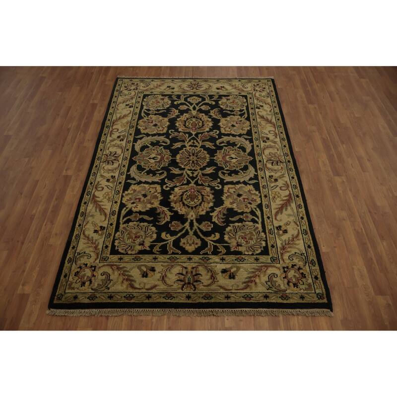 Hand Knotted Oriental 100% Wool Carpet Traditional All-Over Black Agra Area Rug - 8' 5'' X 5' 7''