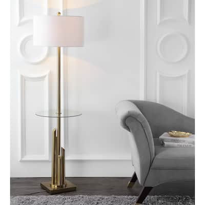 SAFAVIEH Lighting 61-inch Ambrosio Glass Side Table Floor Lamp - 17" x 17" x 61"