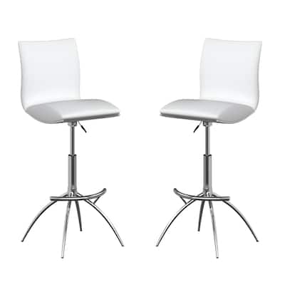 Set of 2 Contemporary Bar Stools with Faux Leather Saddle Seats and Adjustable Metal Base - 39”H x 17”W x 15”D