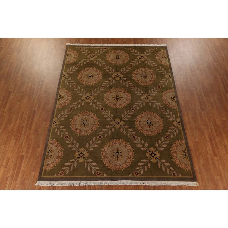 All-Over Floral Nepalese Oriental Area Rug Handmade Wool Carpet - 8'10"x 11'8"