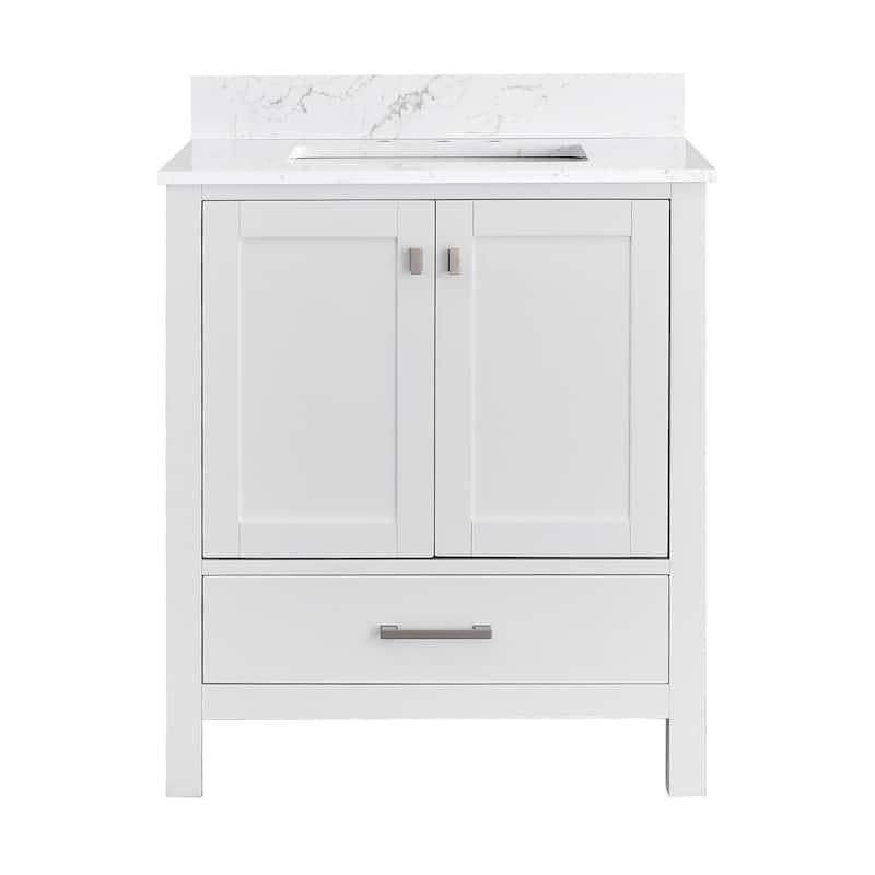 StarrySky 30 inch Undermount Single Sink Bathroom Vanity with Engineered Carrara Marble Top