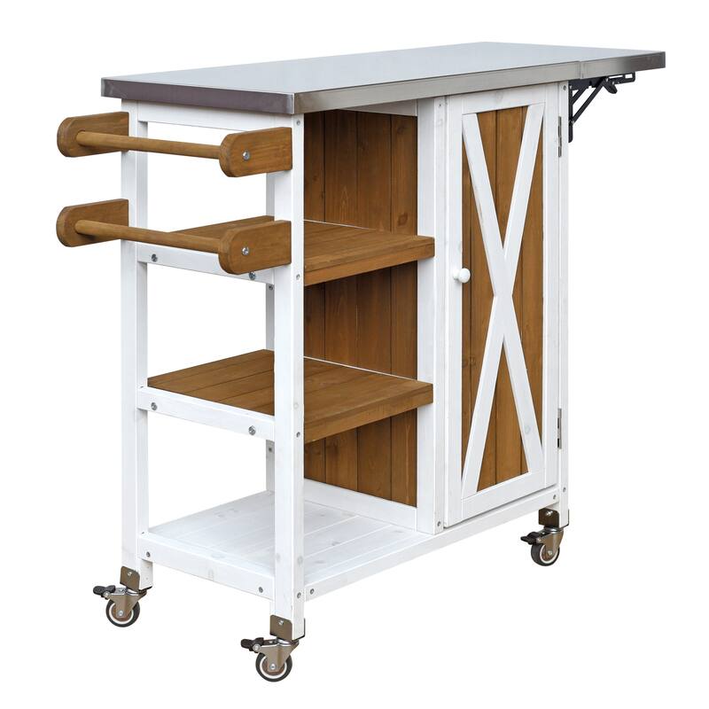 Foldable Outdoor Kitchen Island Cart with Lockable Wheels and Storage Cabinet