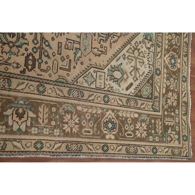 Hand Knotted Oriental 100% Wool Carpet Traditional Medallion Peach Tabriz Area Rug - 9' 5'' X 6' 7''