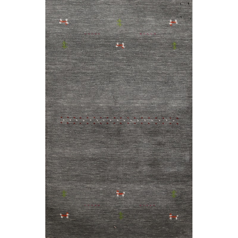 Hand Knotted Oriental 100% Wool Carpet Tribal Animal Pictorial Greys & Charcoal Gabbeh Area Rug - 4' 10'' X 3' 0''