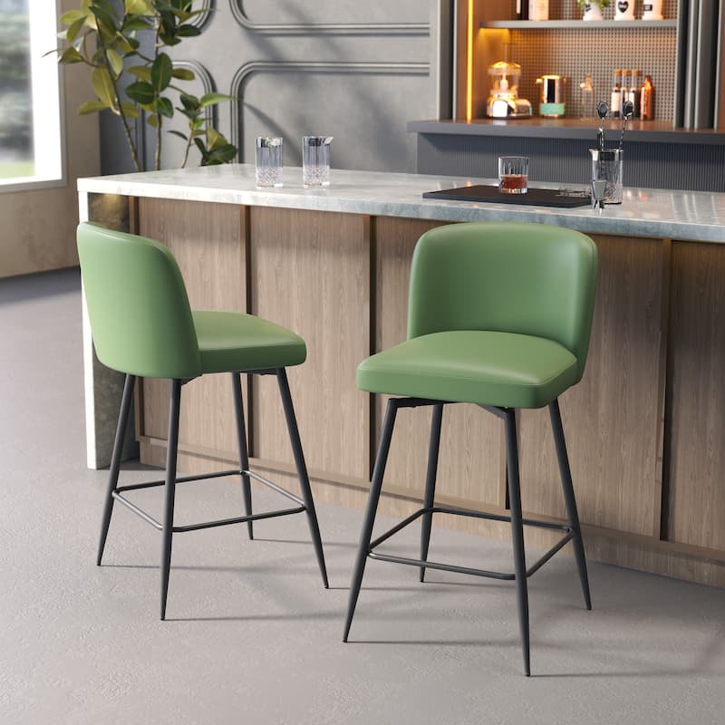 26.77" Counter Height Swivel Bar Stools 360-Degree Swivel with Backs and Metal Legs - Green -2PC