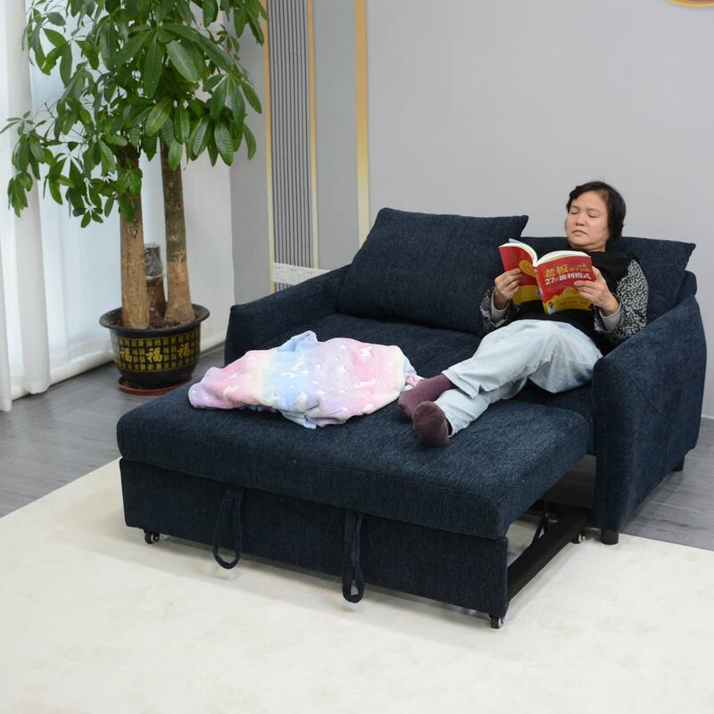 57.48" Big Size Navy Fabric Sofa Bed with Adjustable Backrest