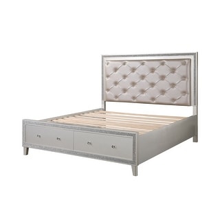 Glendena Beige and Champagne Tufted Bed with 2-Drawer