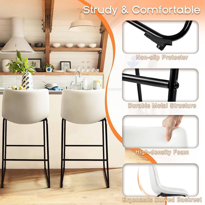 BOSSIN Faux Leather Counter Stool Vintage Barstools, 30 Inch, Set of 2