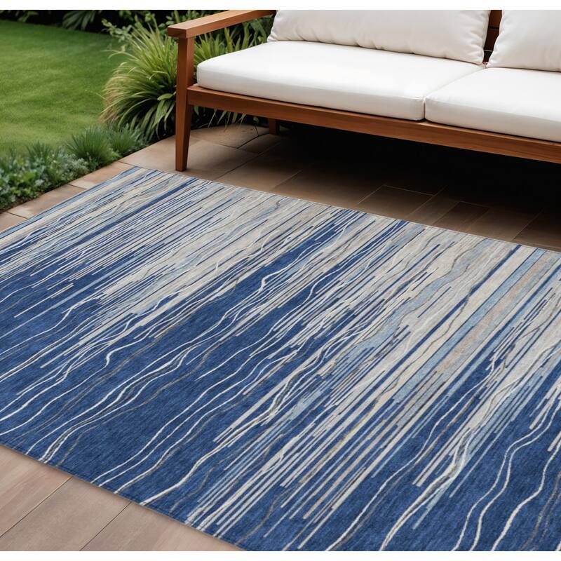 HomeRoots Striped Transitional Rectangle Outdoor Rug - 10' X 14'