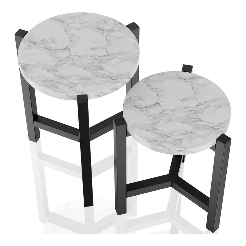 Bittar Transitional Brown Grey 20-inch Faux Marble Top Nesting Side Table by Furniture of America