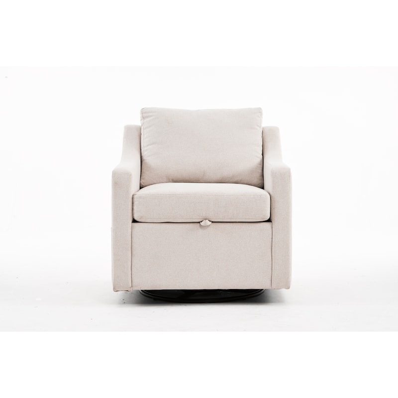 Linen Upholstered Swivel Accent Chair, Ergonomic Single Sofa Chair, Lounge Reading Chair with Nailhead Decor & Metal Base