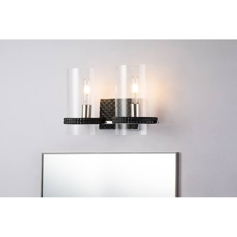 2 Light Vanity Bath Bar in Chrome and Black