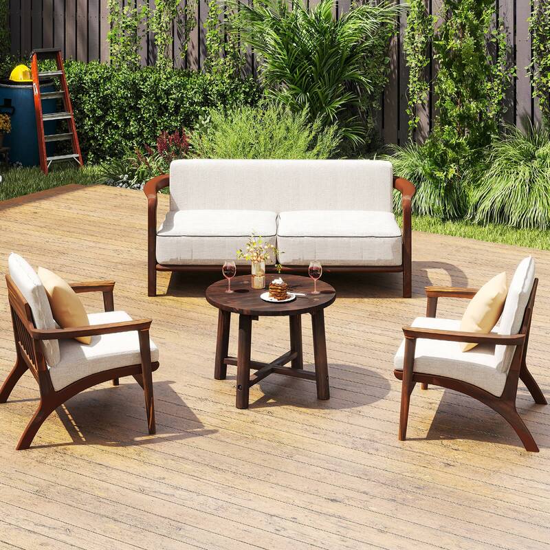 Costway 1/2 PCS Outdoor Side Table with Solid Wood Structure Small