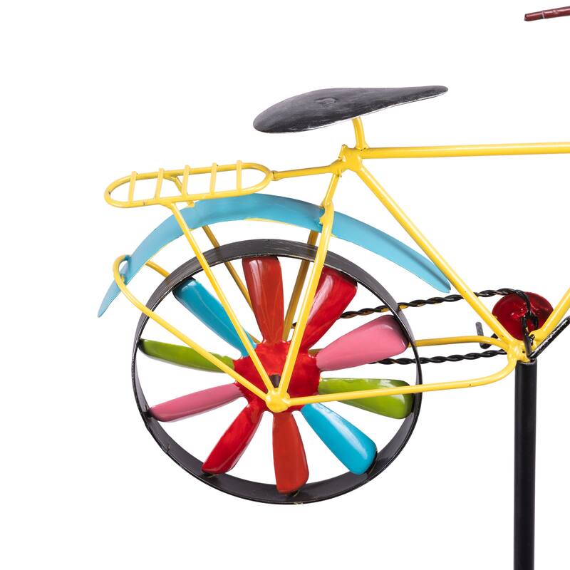 Alpine Corporation 42" Tall Outdoor Metal Bicycle Wind Spinner Garden Stake Decoration, Multicolor