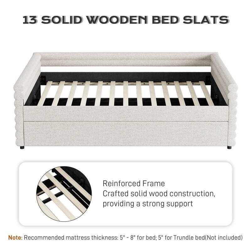 Ouyessir Modern Upholstered Tufted Daybed with Trundle & Drawers