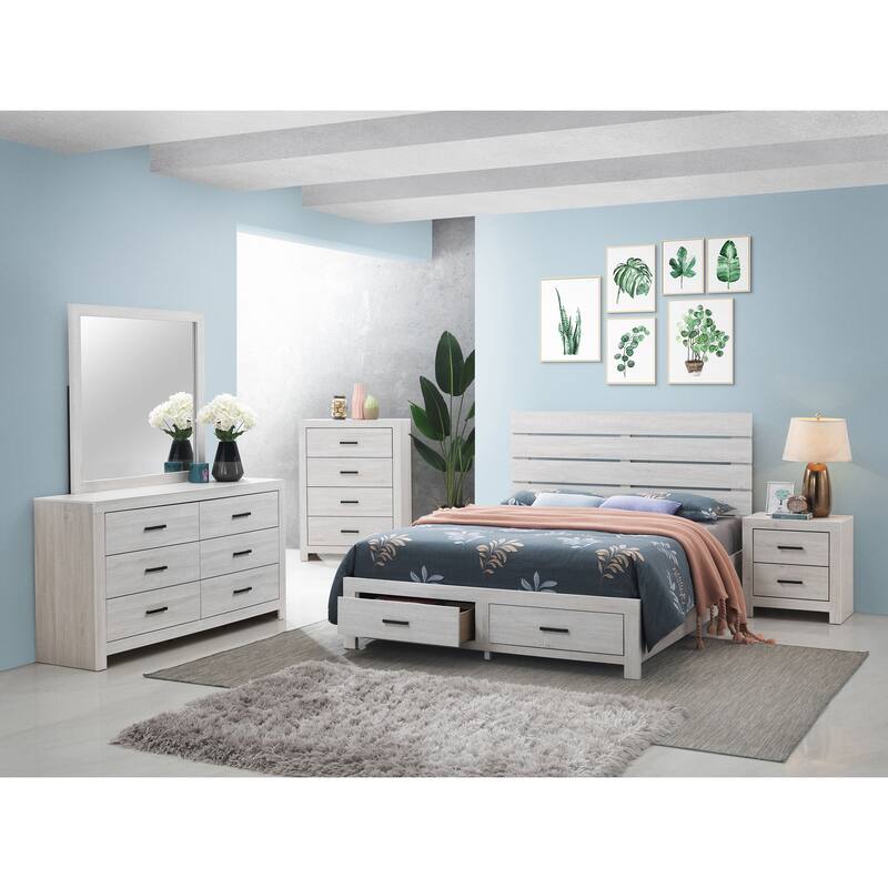Queen Size Solid Wood Storage Bed with Slatted Headboard and Built-in Drawers