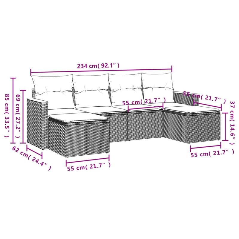 vidaXL Patio Sofa Set with Cushions Outdoor Conversation Furniture Poly Rattan