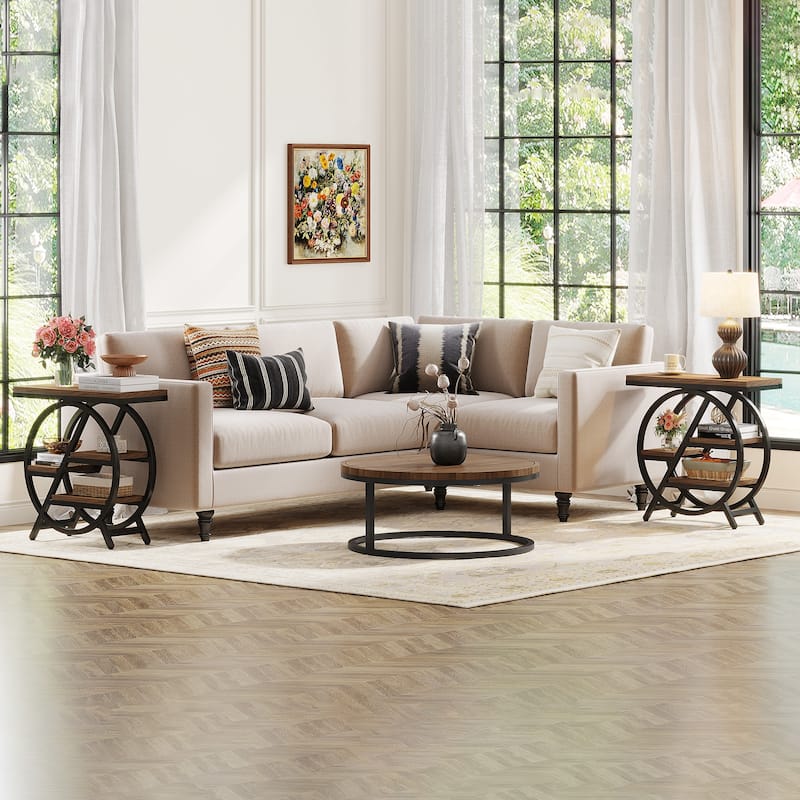 End Table Set of 2, 3-tier Narrow Side Table with Storage for Living Room - 11.8" D x 25.59" W x 26.18" H