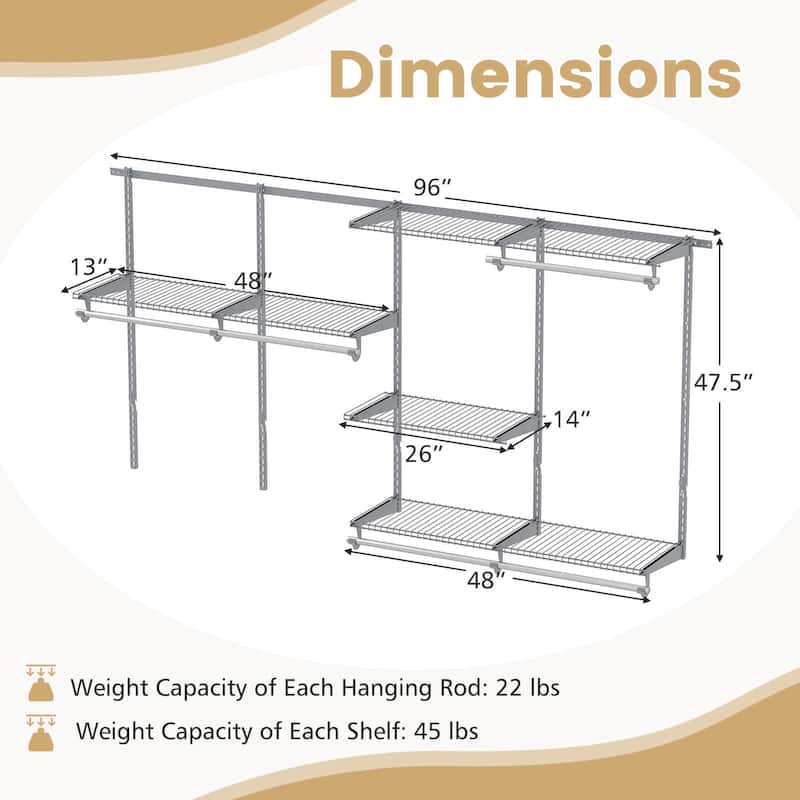 Costway 4-8 FT Wall-Mounted Closet Organizers and Storage System with - See Details