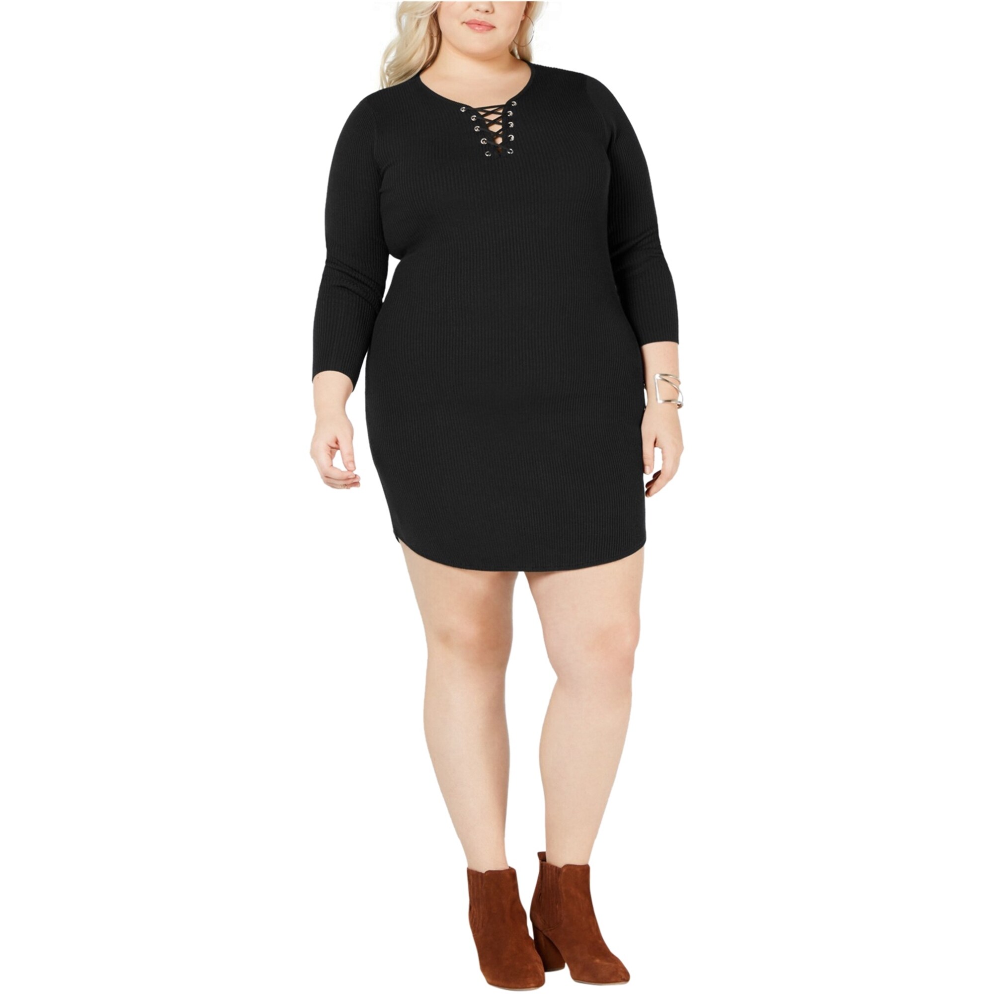 Derek Heart Womens Lace-Up Sweater Dress - Overstock - 41852744