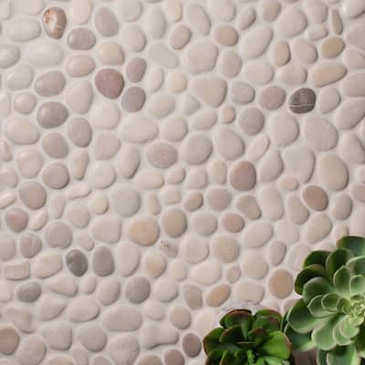 Supreme Stone Mosaic 12 in. x 12 in. Vintage Cream and Soft Champagne Pebble Tile