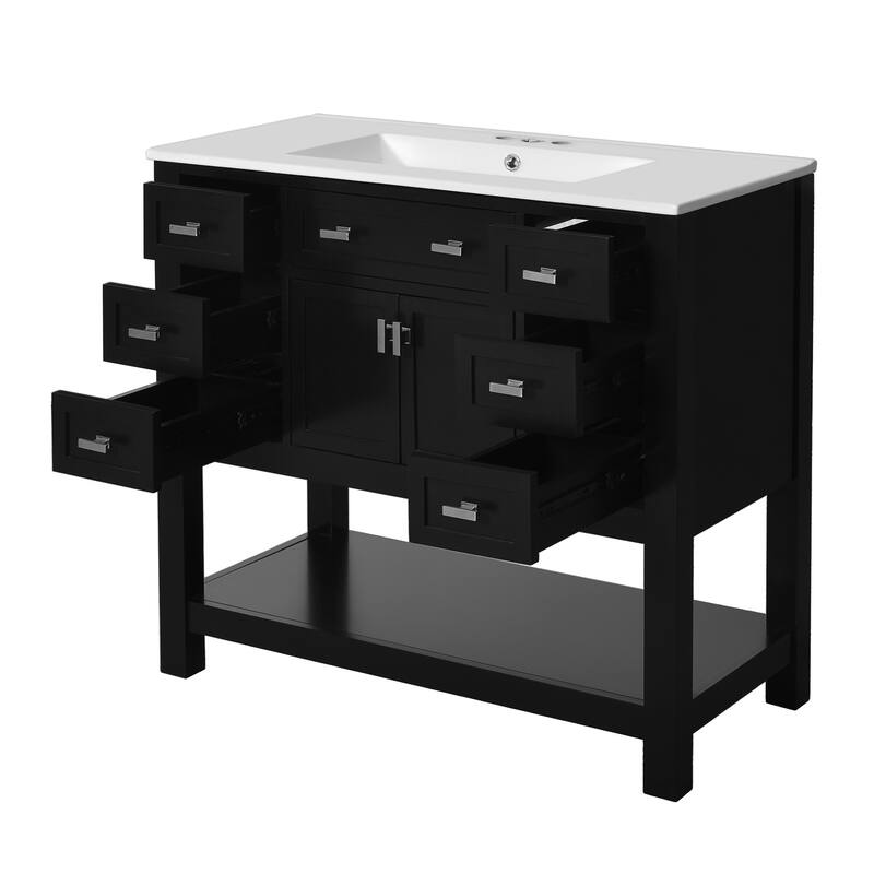 36'' Bathroom Vanity With Top Sink,Modern Bathroom Storage Cabinet With 2 Soft Closing Doors And 6 Drawers,Single Sink