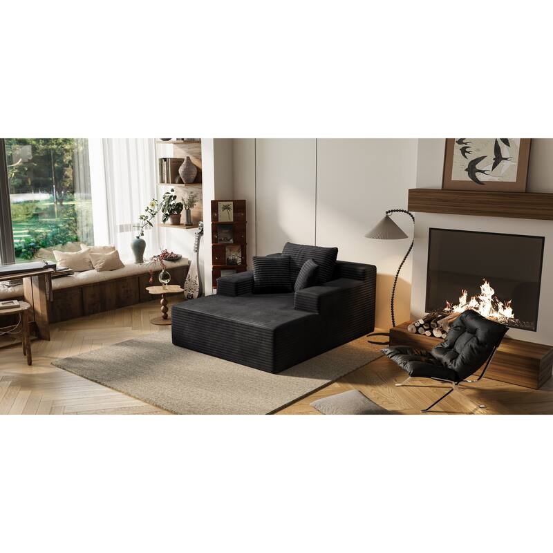 64.96" Chaise Lounge Chair Sofa Bed, Deep-Seat Corduroy Upholstered Couch, Living Room Sleeper