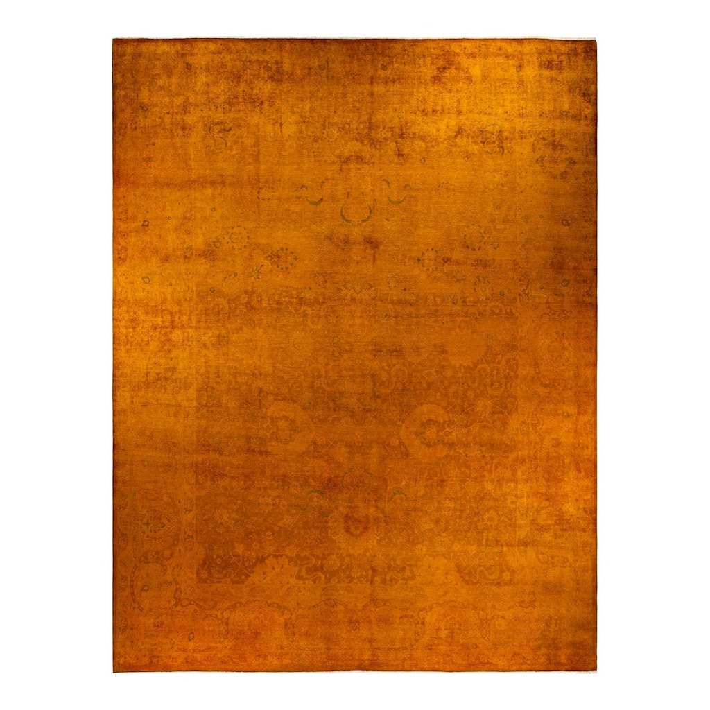 Overton Handknotted Wool Vintage Inspired Contemporary Overdyed Yellow Area Rug - 15' 9" x 12' 3"